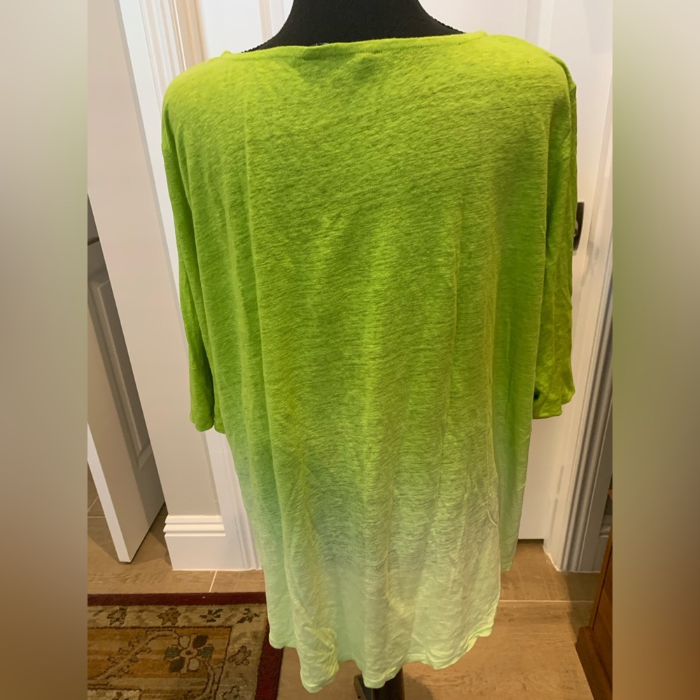 Lauren Ralph Lauren Lime Green Ombre Linen Top - Picture 3 of 8